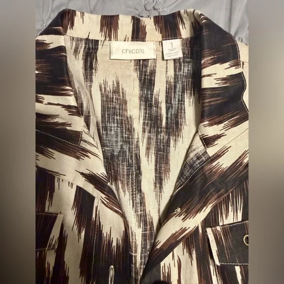 Chico's Linen Jacket and Dress Set in Brown and Cream - Picture 8 of 12